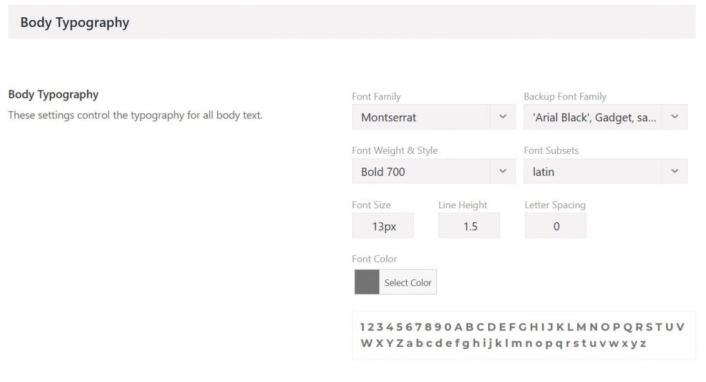 Avada 6.2.3 Typography settings